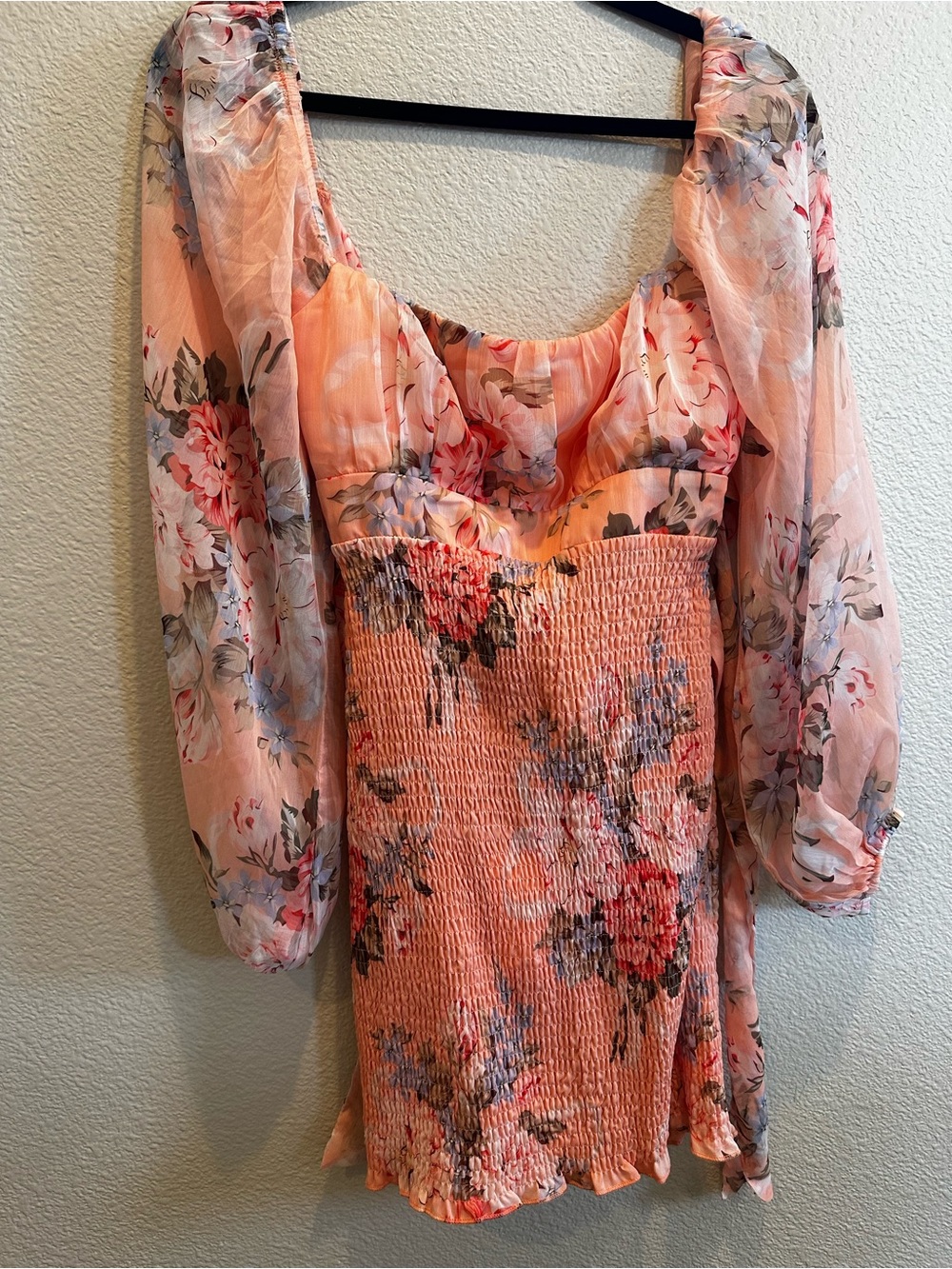 Hello Molly Peach Floral Smocked Mini Dress NWT Medium
